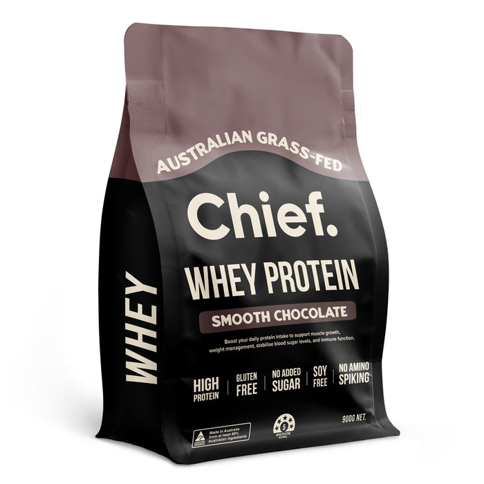 Chief Grass-fed Whey Protein Powder - Smooth Chocolate 900g 30 Serves Wicked NRG