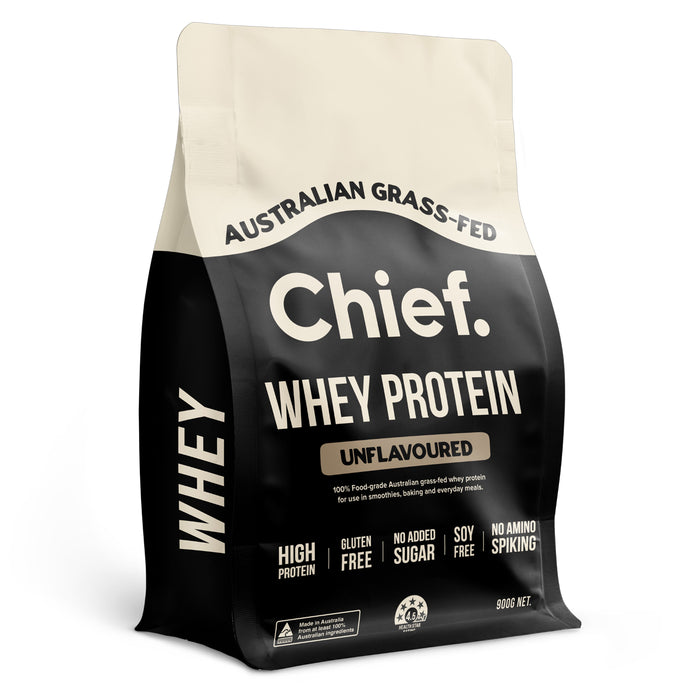 Chief Grass-fed Whey Protein Powder - Unflavoured 900g, 30 Serves, Wicked NRG