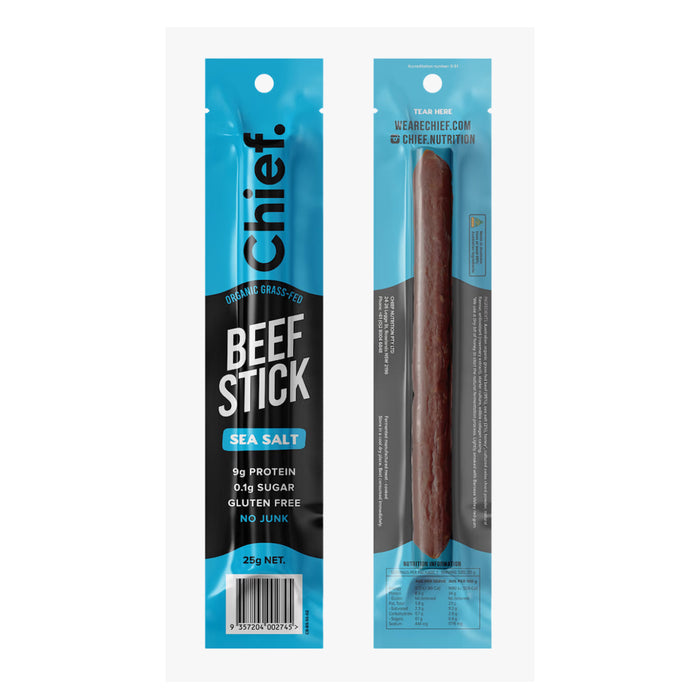 Chief Nutrition Organic Grass Fed Beef Sticks 25g - Sea Salt Wicked NRG
