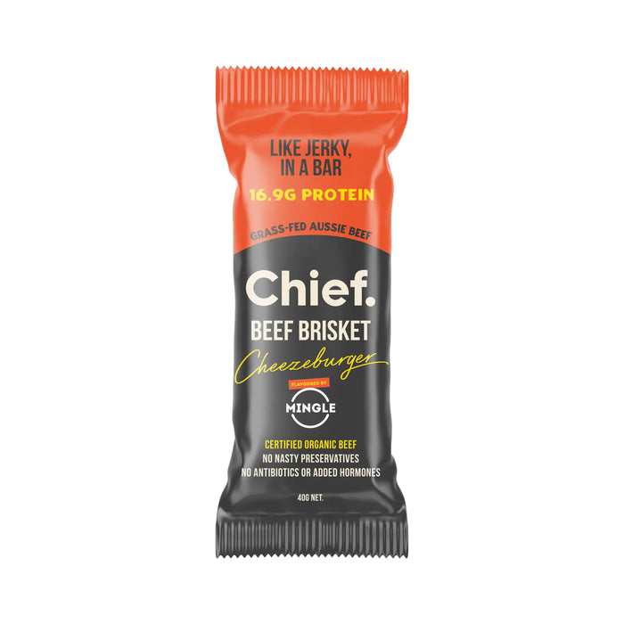 Chief Organic Beef Bar Cheeseburger Grass Fed Bar 40g Wicked NRG