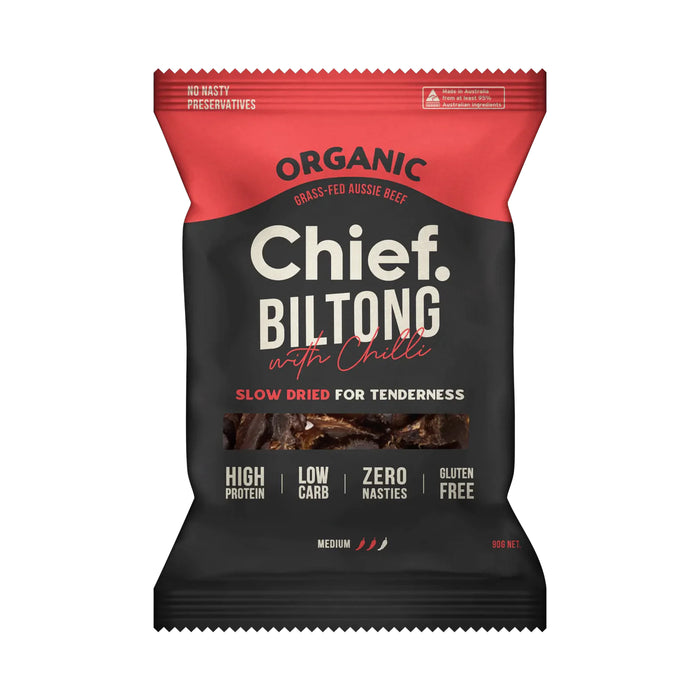Chief Organic Grass Fed Biltong Chilli 90 grams Wicked NRG 