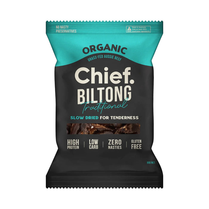 Chief Organic Grass Fed Biltong Traditional 90 grams Wicked NRG 
