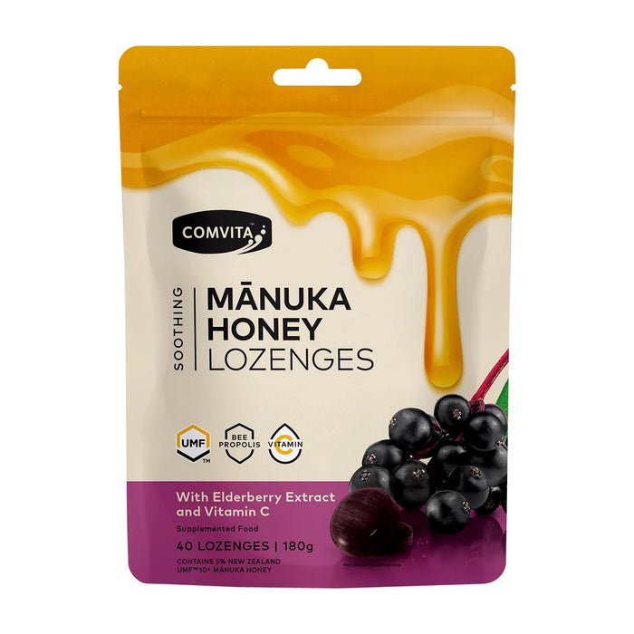 Comvita Manuka Honey Lozenges Elderberry Extract & Vitamin C 40x 4.5g  Wicked NRG