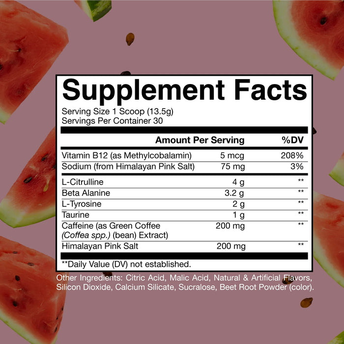 Core Nutritional CBUM  Essential Pre-Workout Sour Watermelon 30 Serves Nutritional Panel Wicked NRG