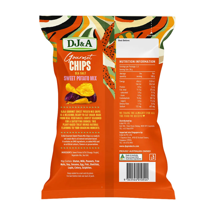 DJ&A Gourmet Chips Sweet Potato Mix Sea Salt 100g Nutritional Panel Wicked NRG