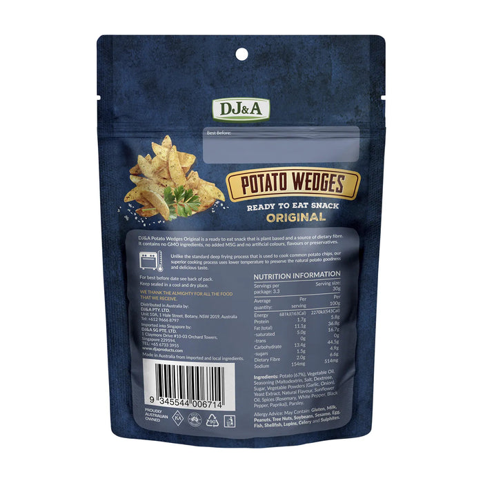 DJ&A Potato Wedges Original 100 Grams Nutritional Panel Wicked NRG