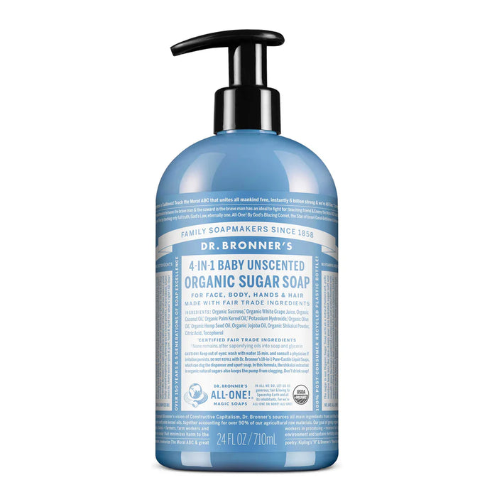 Dr. Bronner's Organic Sugar Soap 4-in-1 Unscented (Baby) (Pump) 710ml Wicked NRG