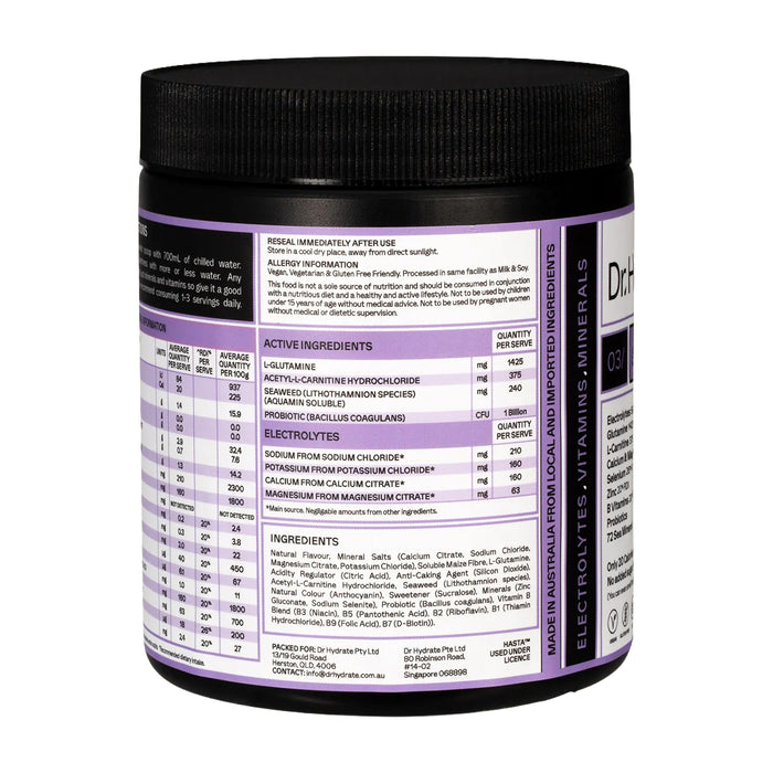 Dr Hydrate All-In-One Hydration Drink Hasta Cert Grape 270g Ingredients Wicked NRG