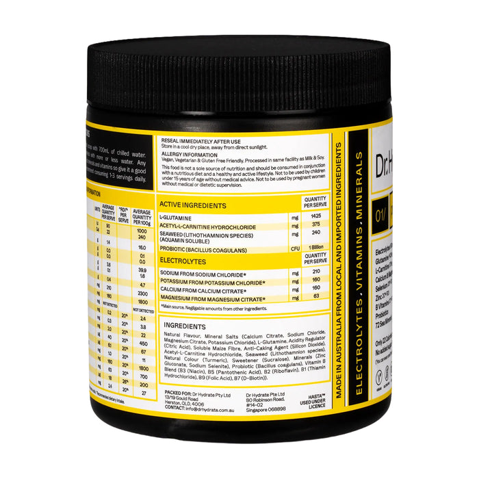 Dr Hydrate All-In-One Hydration Drink Hasta Cert Pineapple 270g Ingredients Wicked NRG