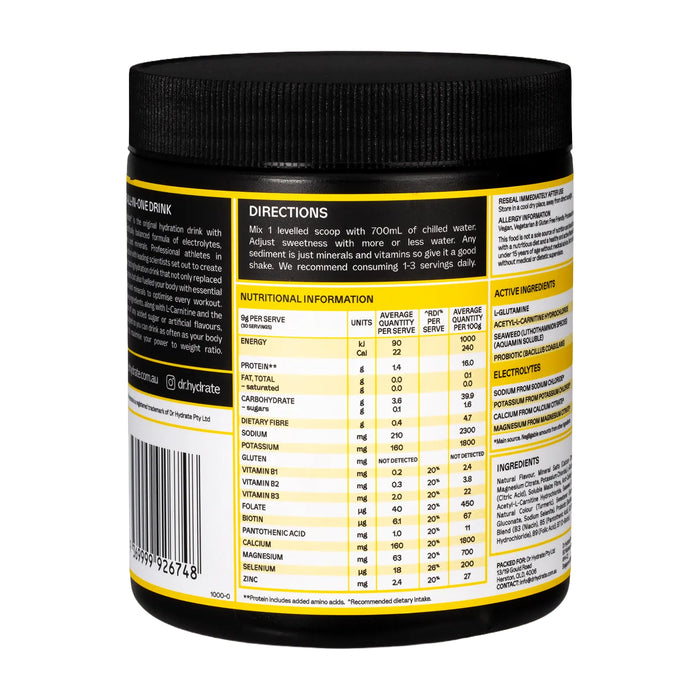 Dr Hydrate All-In-One Hydration Drink Hasta Cert Pineapple 270g utritional Panel Wicked NRG