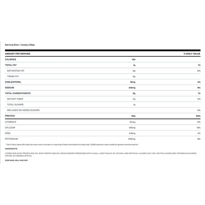 Dymatize ISO 100 Fudge Brownie 660g 20 Serves Nutritional Panel Wicked NRG