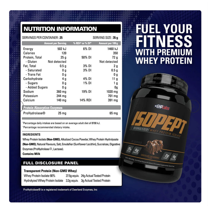 EHP Labs Isopept Hydrolyzed Whey Protein 2lb 775g 25 serves Ingredients Wicked NRG