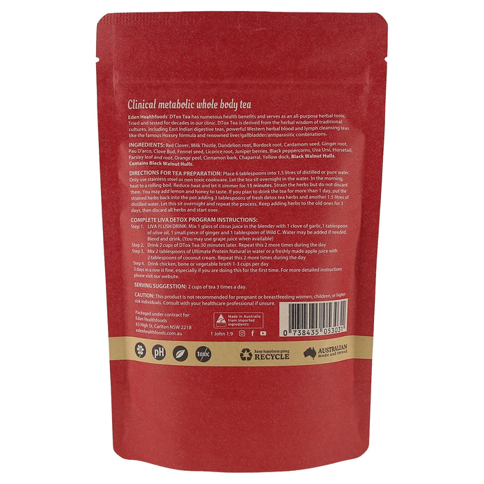 Eden Healthfoods Dtox Tea Organic Herbal Tea 85g Nutritional Panel Wicked NRG