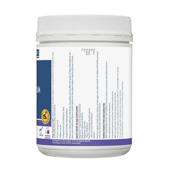 Ethical Nutrients Mega Magnesium Night 272g powder, Nutritional Panel, Wicked NRG 