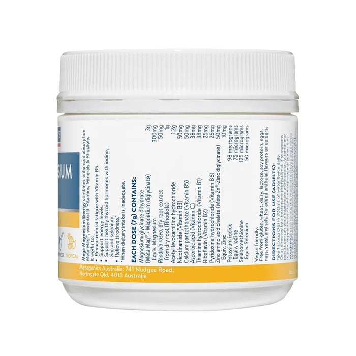 Ethical Nutrients Mega Magnesium Energy 140g Nutritional Panel Wicked NRG