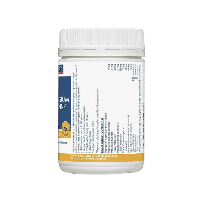 Ethical Nutrients Mega Magnesium Glycinate 5-in-1 Nutritional Panel a Tablets Wicked NRG 