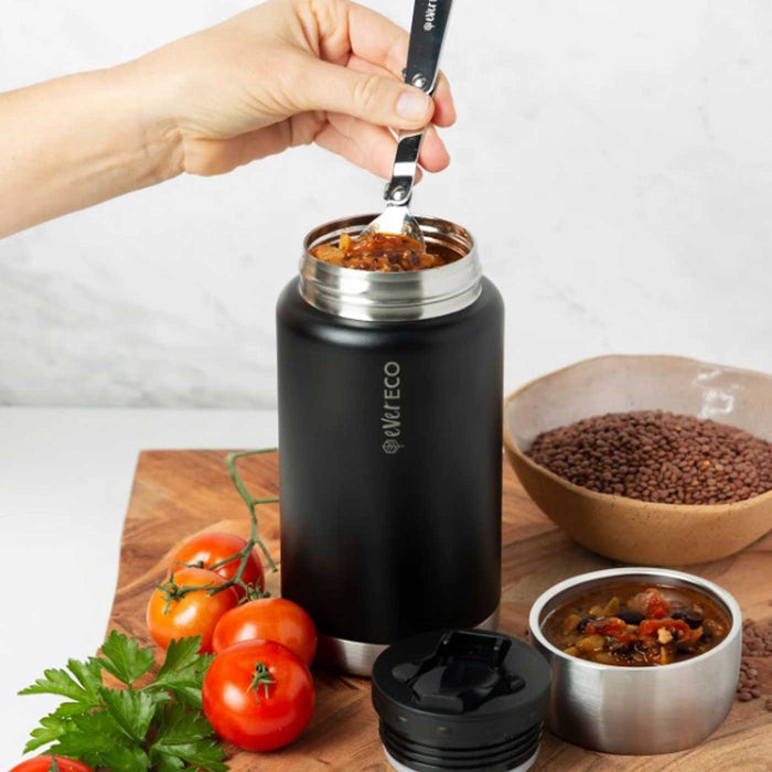 Ever Eco Insulated Food Jar Onyx Lid Open in Use