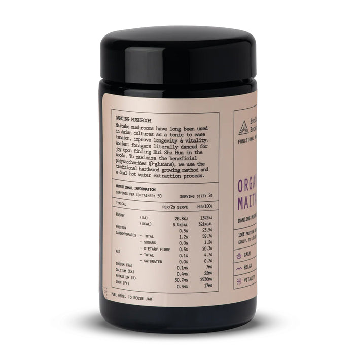 Evolution Botanicals Organic Maitake100 Grams Nutritional Panel Wicked NRG