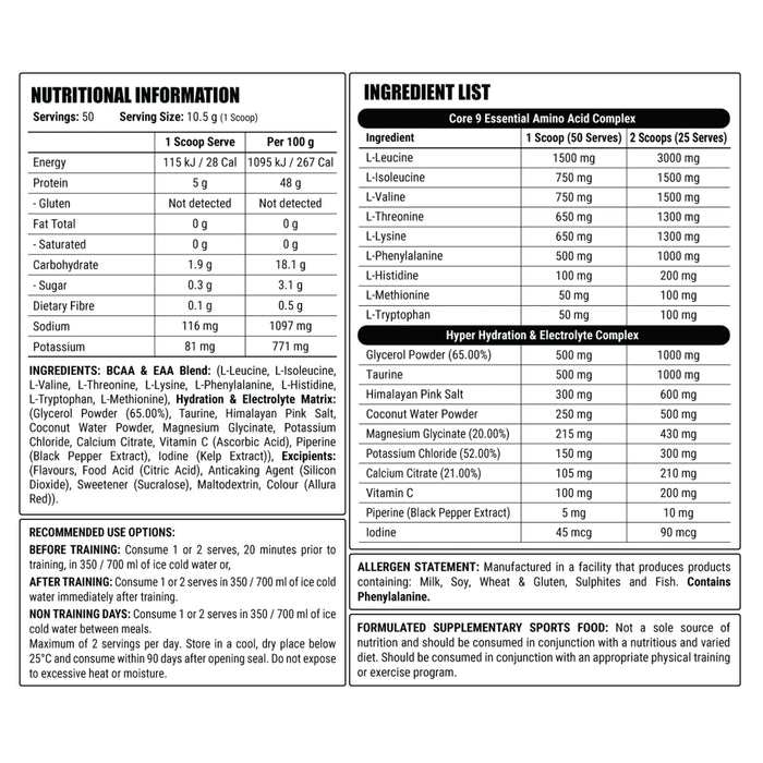 Faction Labs Core 9 EAA Ingredients 525g 50 Serves
