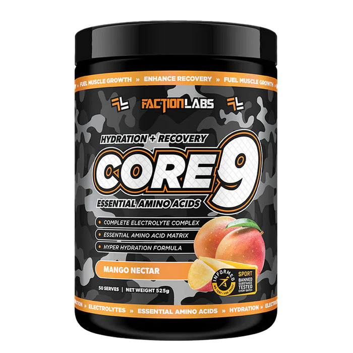 Faction Labs Core 9 EAA Mango Nectar 525g 50 Serves Wicked NRG