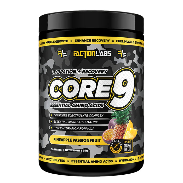 Faction Labs Core 9 EAA Pineapple Passionfruit 525g 50 Serves Wicked NRG