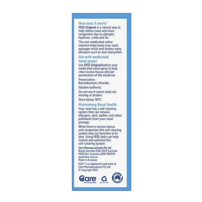 Fess Original Nasal Spray 75ml Directions b Wicked NRG