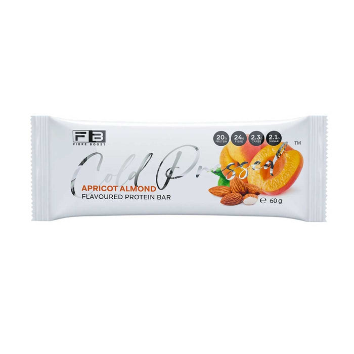 Fibre Boost Cold Pressed Protein Bar Packet Front Apricot Almond Flavour