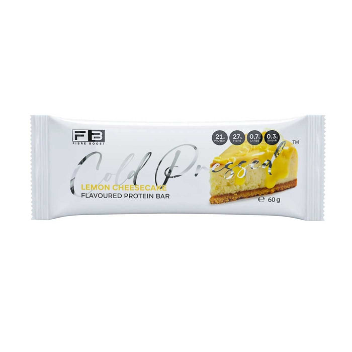 Fibre Boost Cold Pressed Protein Bar Packet Front Lemon Cheesecake Flavour