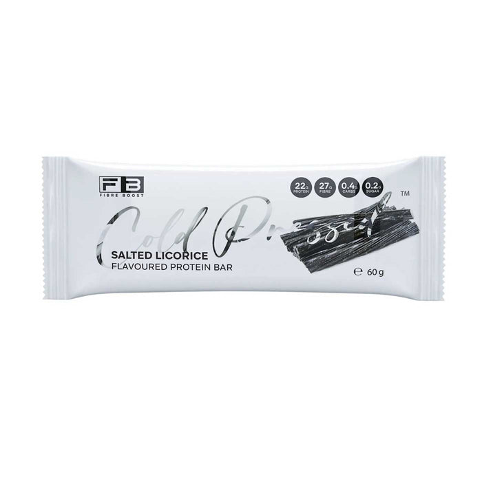 Fibre Boost Cold Pressed Protein Bar Packet Front Salted Licorice Flavour