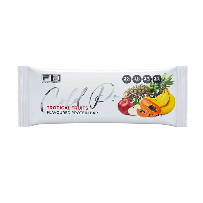 Fibre Boost Cold Pressed Protein Bar Packet Front Tropical Fruits Flavour