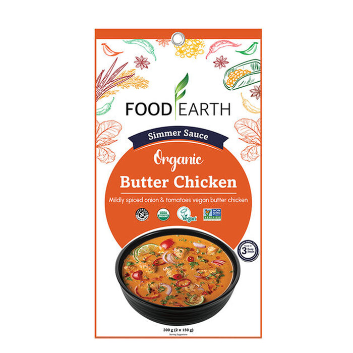 Food Earth Organic Simmer Sauce Butter Chicken 300g 2 x 150g  Wicked NRG