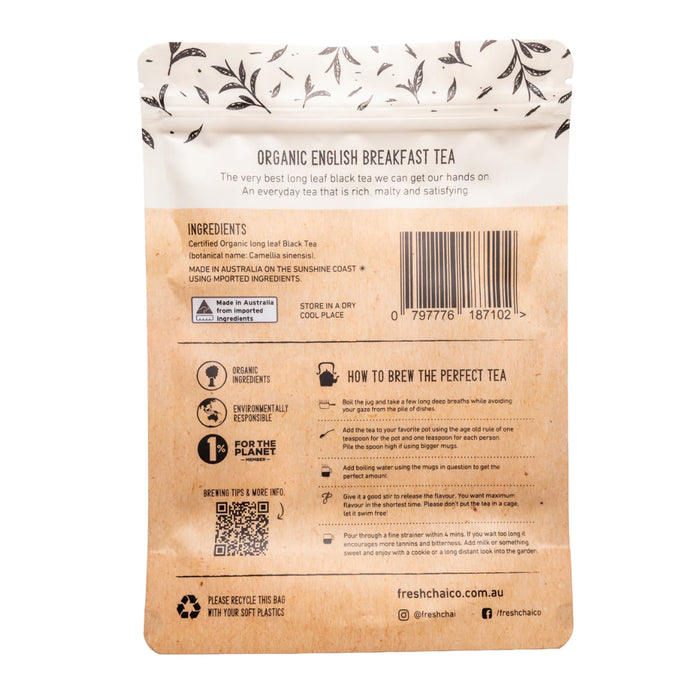 Fresh Chai Co, Organic English Breakfast Tea 200g Nutritional Panel Wicked NRG
