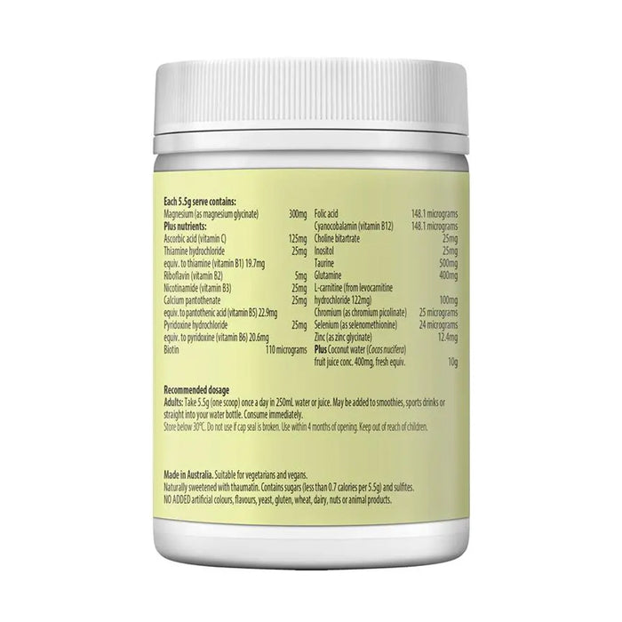 Fusion Magnesium Advanced Powder Lemon-Lime 330g Nutritional Panel Wicked NRG