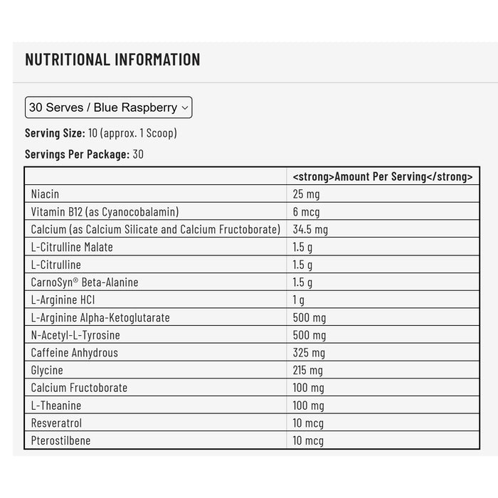 GAT SPORT NITRAFLEX 30 Servings 300grams Nutritional Panel Wicked NRG