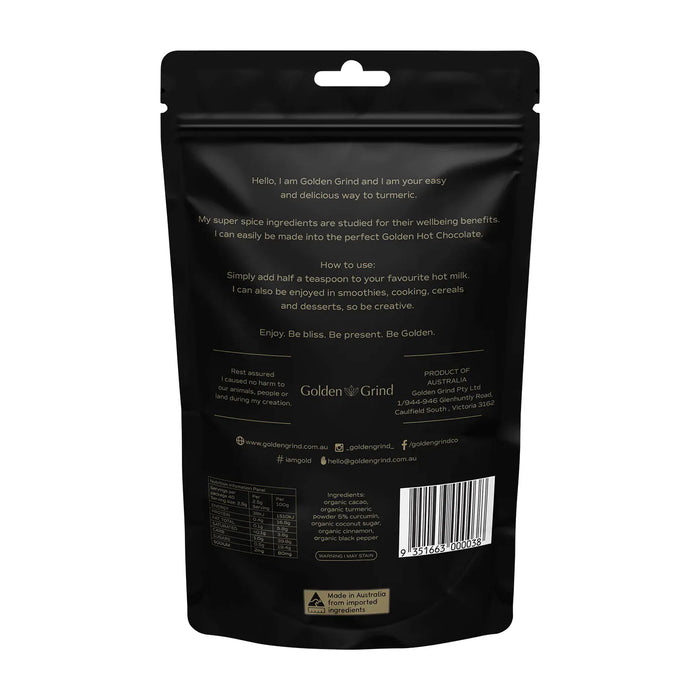 Golden Grind Healthy Turmeric Hot Chocolate Blend 100g Ingredients  Wicked NRG