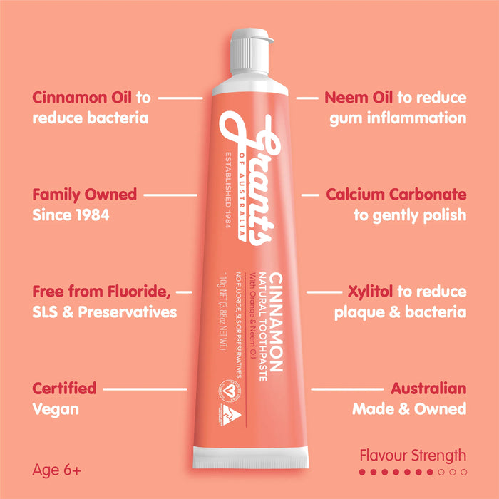 Grants Cinnamon Natural Toothpaste Orange and Neem Oil - Fluoride Free - 110g Benefits, Wicked NRG 1