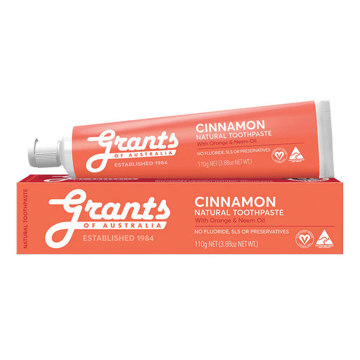 Grants Cinnamon Natural Toothpaste Orange and Neem Oil - Fluoride Free - 110g, Wicked NRG