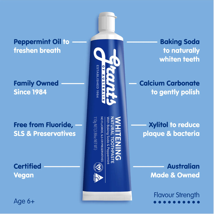 Grants Of Australia Natural Toothpaste Whitening with Baking Soda & Peppermint 110g ab Wicked NRG