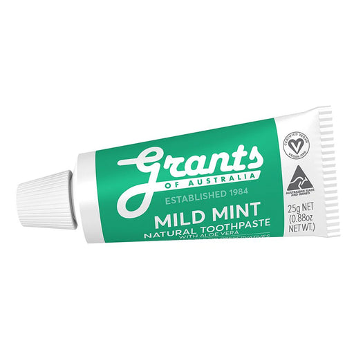 Grants Of Australia, Natural Toothpaste Mild Mint with Aloe Vera 25g Travel Size, Small Wicked NRG