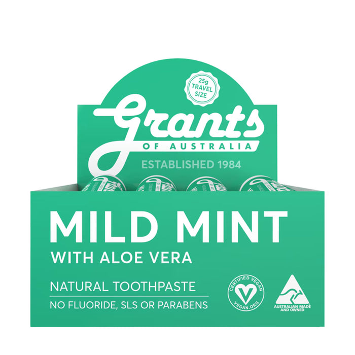 Grants Of Australia, Natural Toothpaste Mild Mint with Aloe Vera 25g Travel Size, Small Wicked NRG