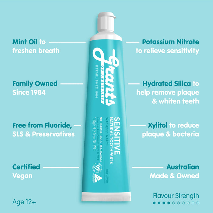 Grants, Sensitive Natural Toothpaste - Fluoride Free - 100g benefits,Wicked NRG