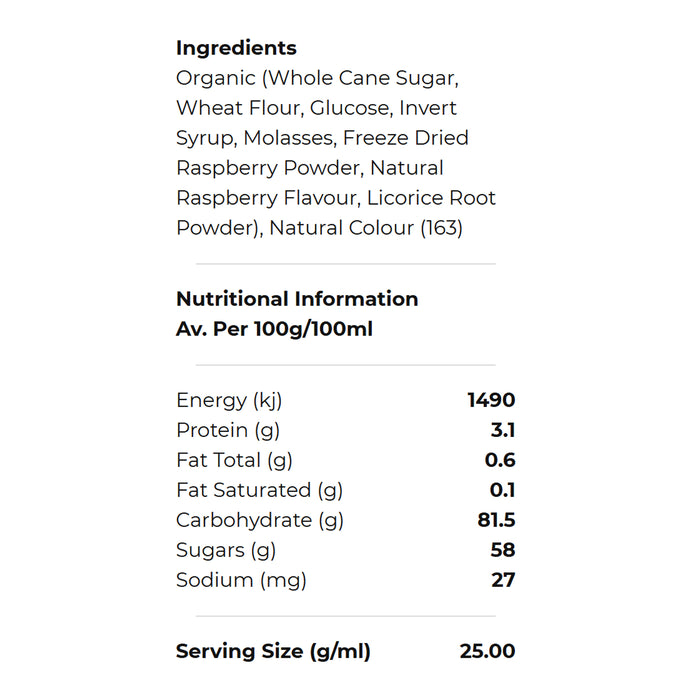 Green Grove Organics Organic Raspberry Licorice 50g Ingedients  Wicked NRG