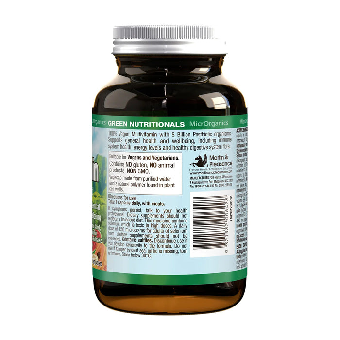 Green Nutritionals 100% Vegan Multivitamin Capsules 60 Caps Directions Wicked NRG