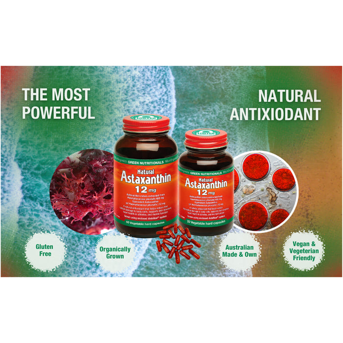 Green Nutritionals Natural Astaxanthin Vegan Capsules 12mg 20 Capsules Wicked NRG