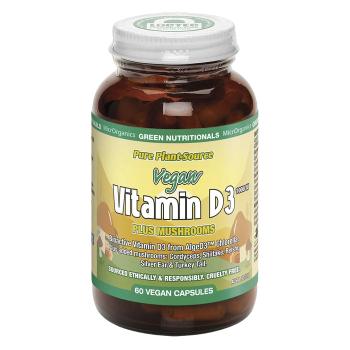 Green Nutritionals Vitamin D3 1000IU + Mushrooms 60 Capsules, Wicked NRG
