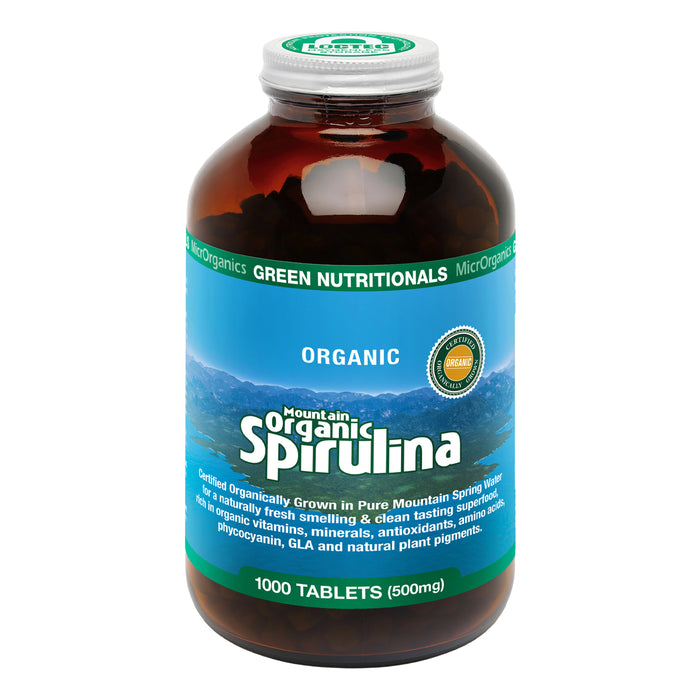 Green Nutritionals Mountain Organic Spirulina, 1000 Tablets, Wicked NRG