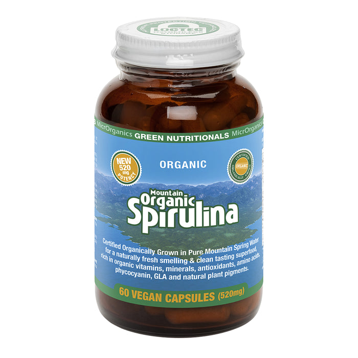 Green Nutritionals Mountain Organic Spirulina, 60 Vegan Capslues, Wicked NRG