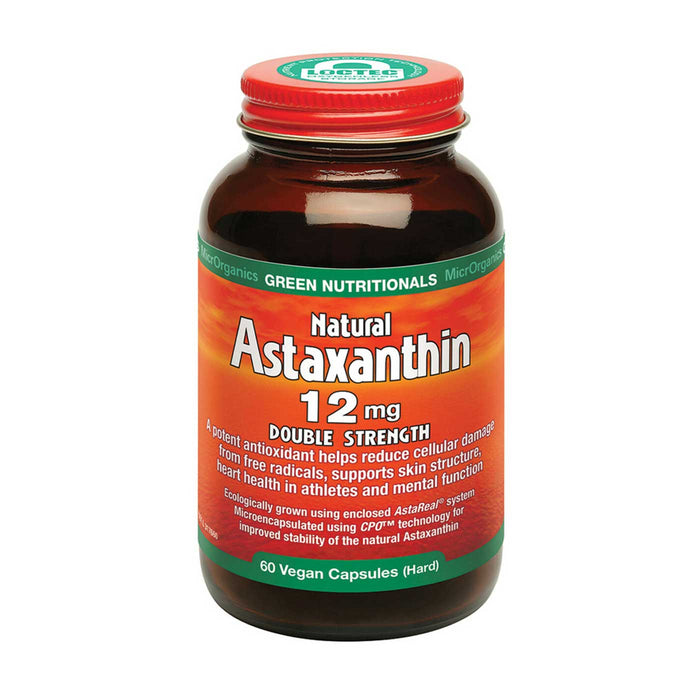 Green Nutritionals Natural Astaxanthin Vegan Capsules 12mg 60 Capsules label Wicked NRG