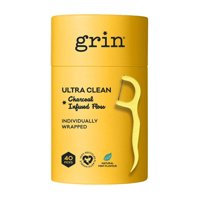 Grin Charcoal Infused Floss Picks Ultra Clean 40pcs, Wicked NRG Supplements and Nutrition Store