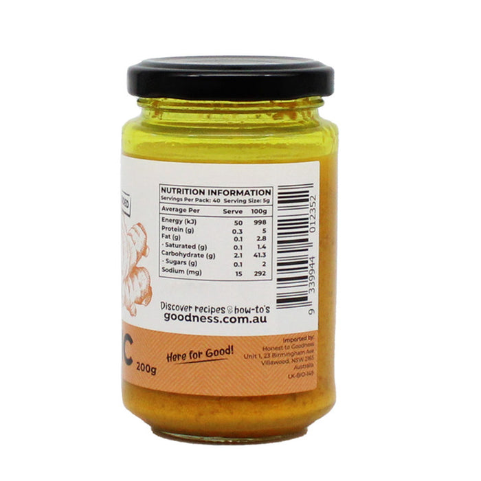 Honest To Goodness Organic Turmeric Paste 200g Nutritional Panel Wicked NRG Darwin